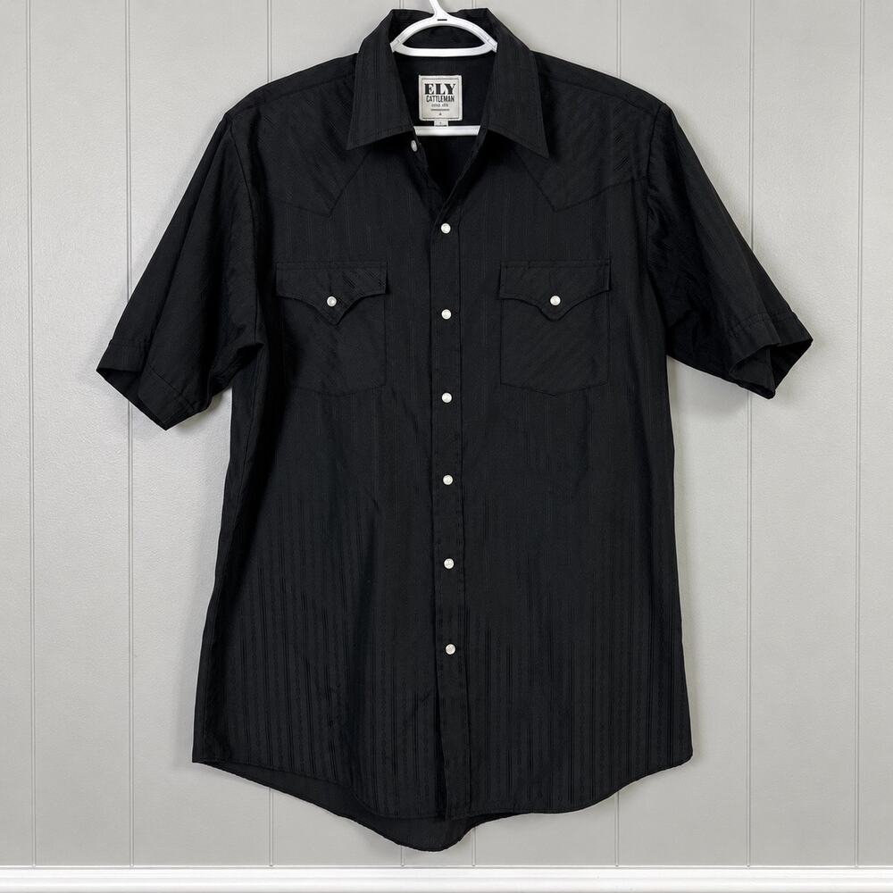 Ely Cattleman Men’s L Black Pearl Snap Western Shirt Short Sleeve Cowboy